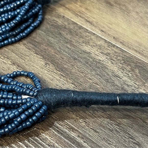 Handmade Dark Blue Multi Strand Seed Bead Boho Style Necklace W/ Yarn 19 Strands - Picture 13 of 16